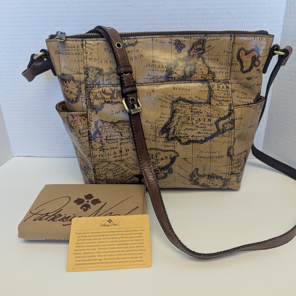 Patricia Nash Brown Vintage Map Crossbody Bag